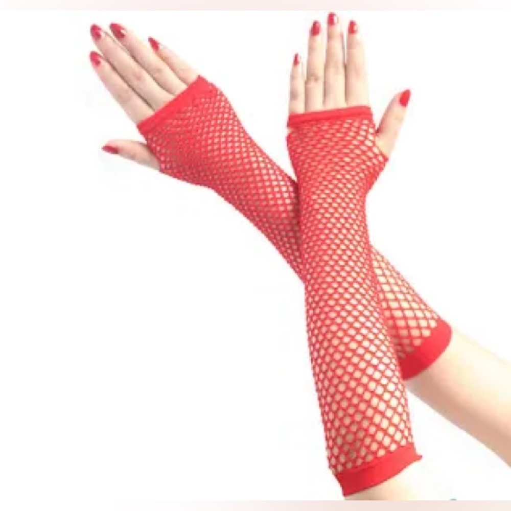 New Red Fishnet Gloves